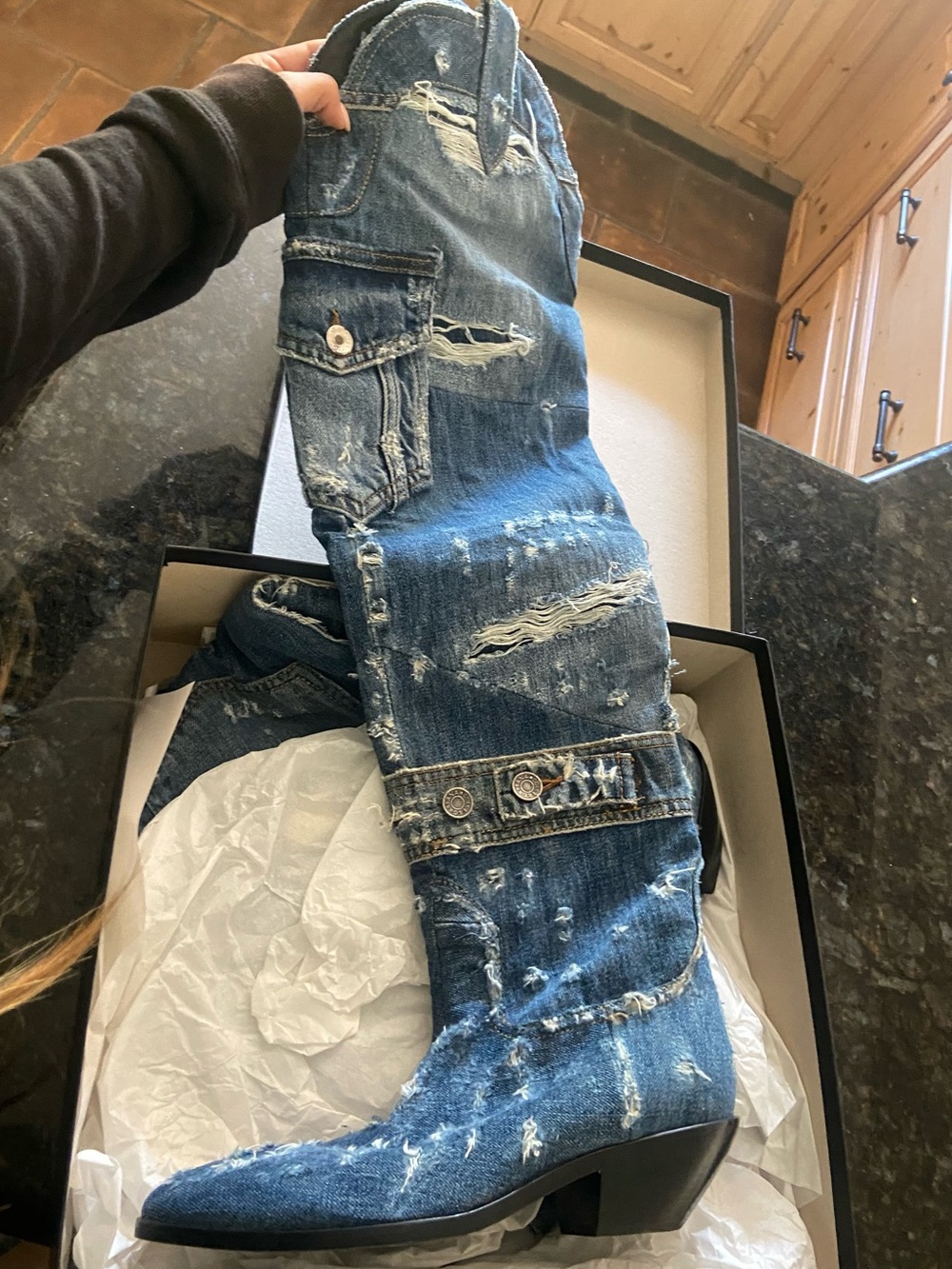Dolce & Gabbana Distressed Blue Denim Over-the-Knee Boots